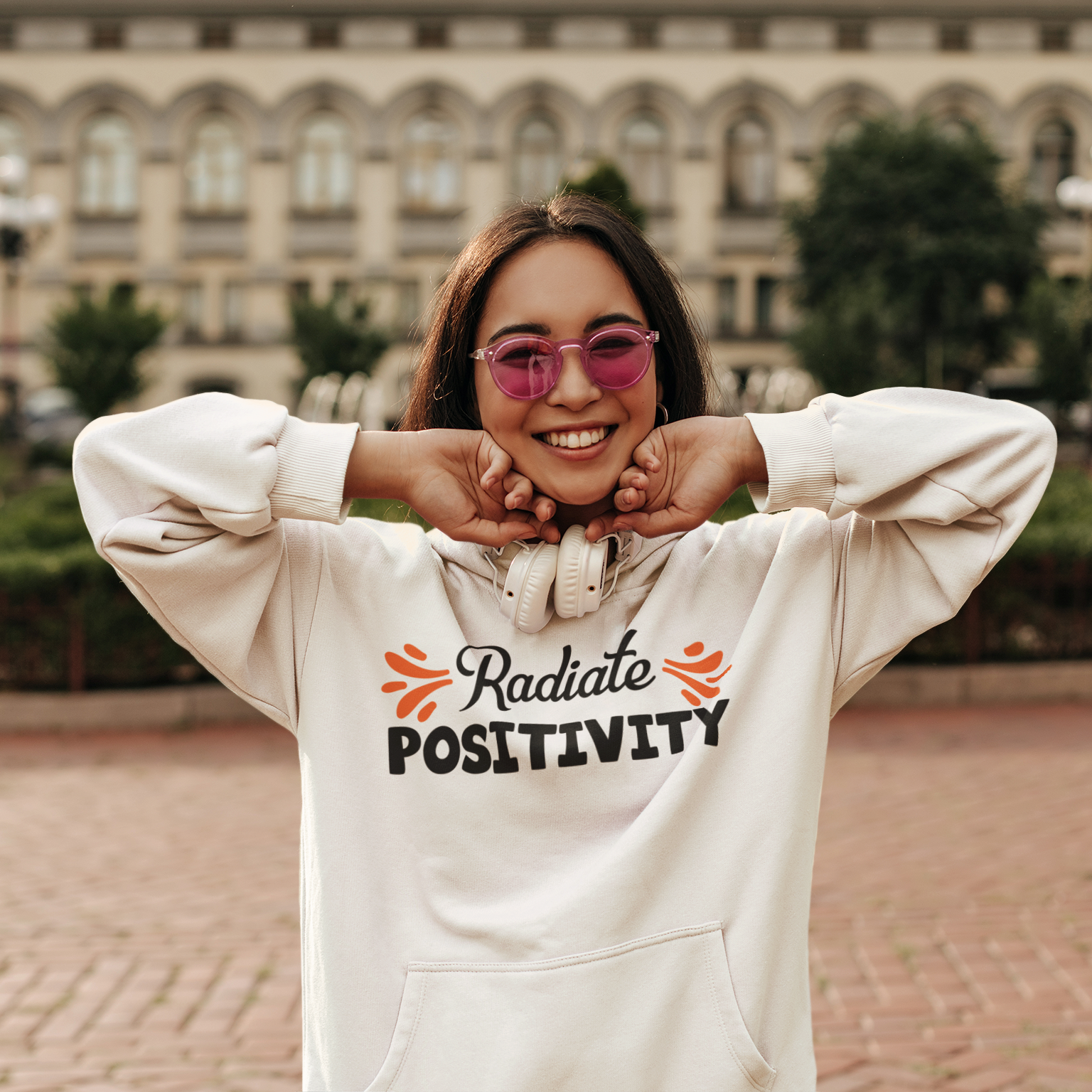 “Radiate Positivity” Unisex Pullover Hoodie (Black/White)